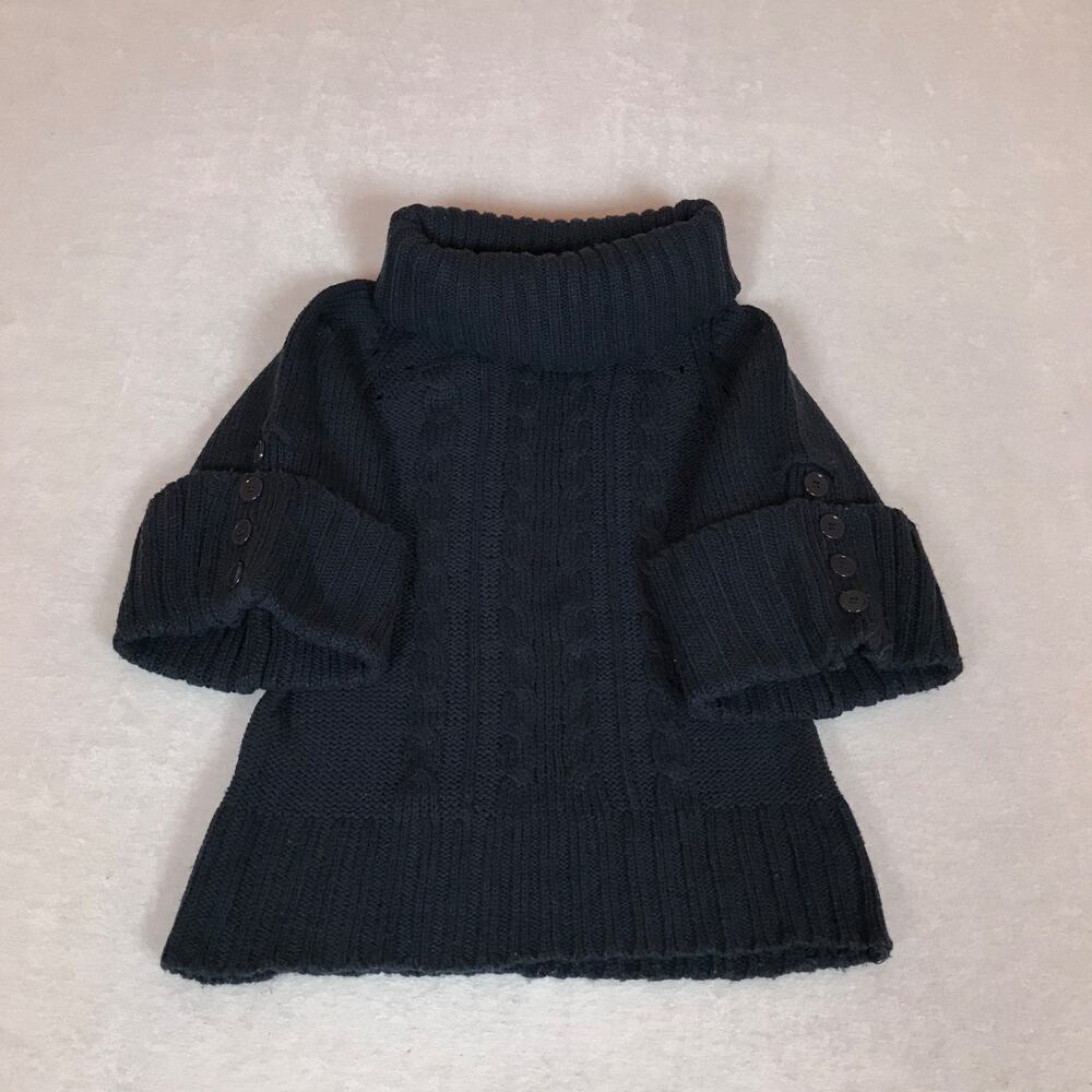 Y2K Demanding Navy Blue Preppy Cable Knit Short Sleeve Turtleneck Sweater Medium - Picture 1 of 6